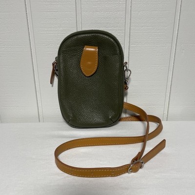 DIVINA FIRENZE ITALY Amanda GENUINE Leather Crossbody Bag Green and Brown