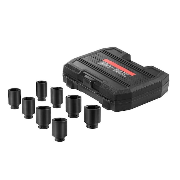 1/2 Inch Drive 8-Piece Metric Axle Nut Impact Socket Set Deep 12-Point