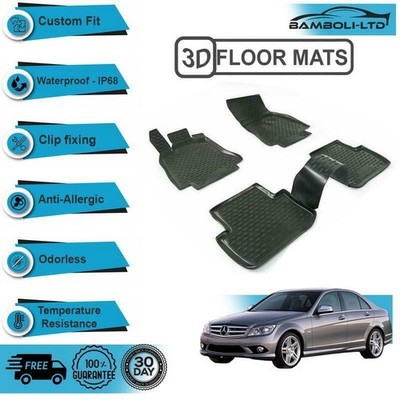 4 Pcs 3D Molded Floor Mats Fit for Mercedes C KLASSE W204 2007-2014 (Black)