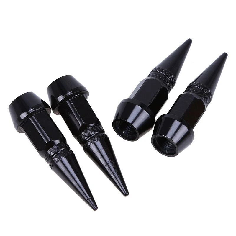4 piezas cubiertas de tapas de aire de vástago de válvula de rueda/neumático de metal de aluminio NEGRO para automóvil-camión Foto 2 de 4