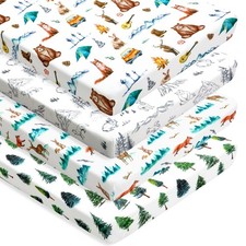 4 Pack N Play Sheets Woodland Forest Animals Wood Neutral Unisex Fitted Baby ...
