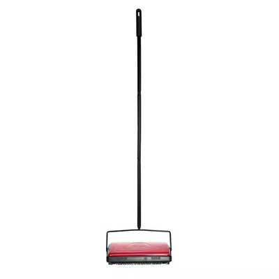 Commercial 11 In. Cordless Manual Triple Brush Floor and Carpet Sweeper in Red