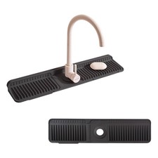 Faucet Mat for Kitchen Sink Black , 24"X5.5" Silicone Sink Splash Guard with...