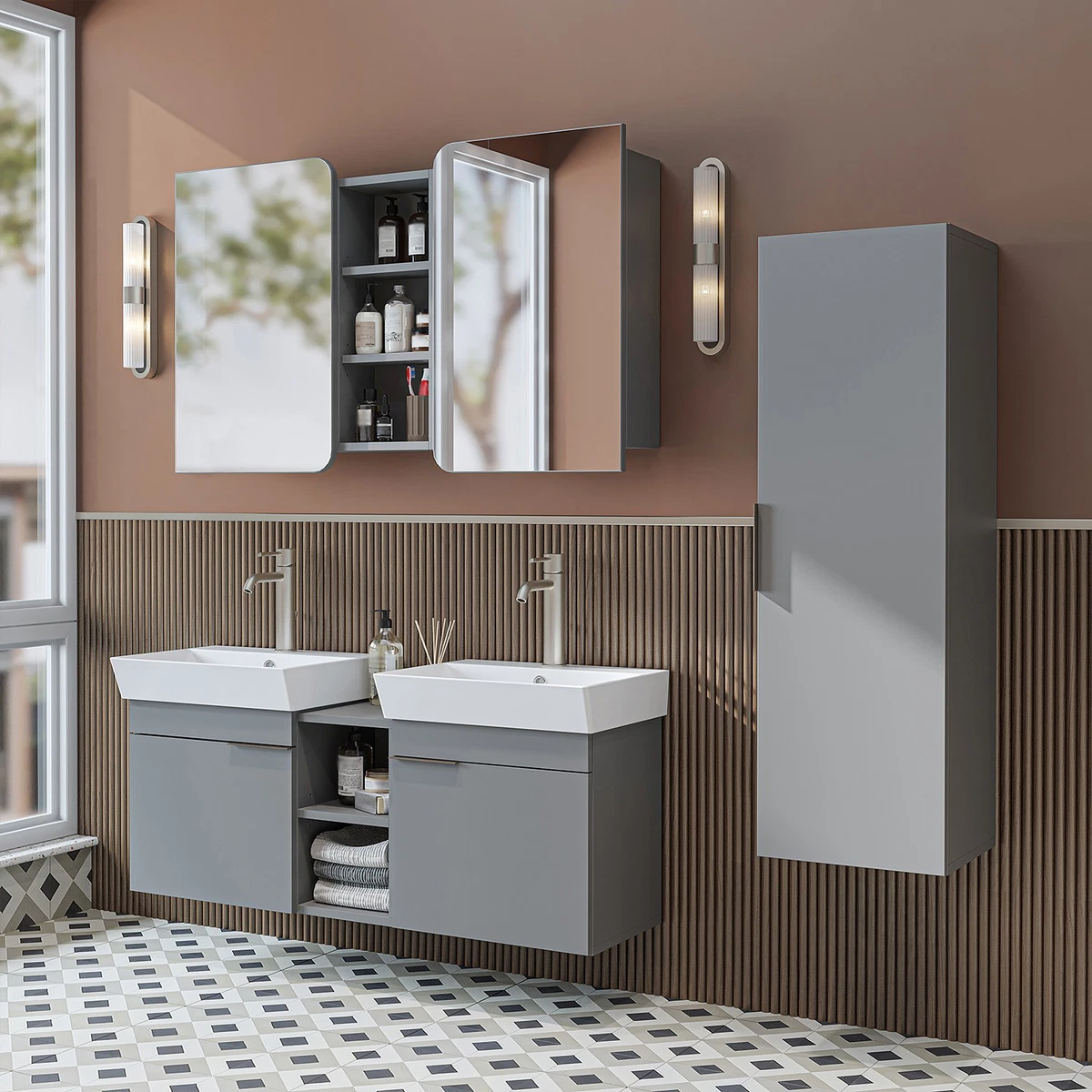 Roomart Badmöbel Set LYCIA 120 cm – 4-teiliges Badezimmermöbel-Set in 4 Farben