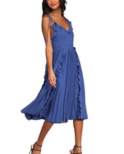 Lulus Womens Never a Dull Moment Royal Blue Tie-Strap Pleated Midi Dress Size XS