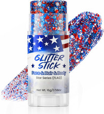 Red White Blue Sparkle Patriotic Glitter Stick - Face Hair Body Glitter, Waterpr