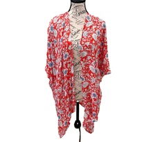 Ann Taylor LOFT Womens Flowy Open Top Red Boho Chic Cottagecore Floral One Size