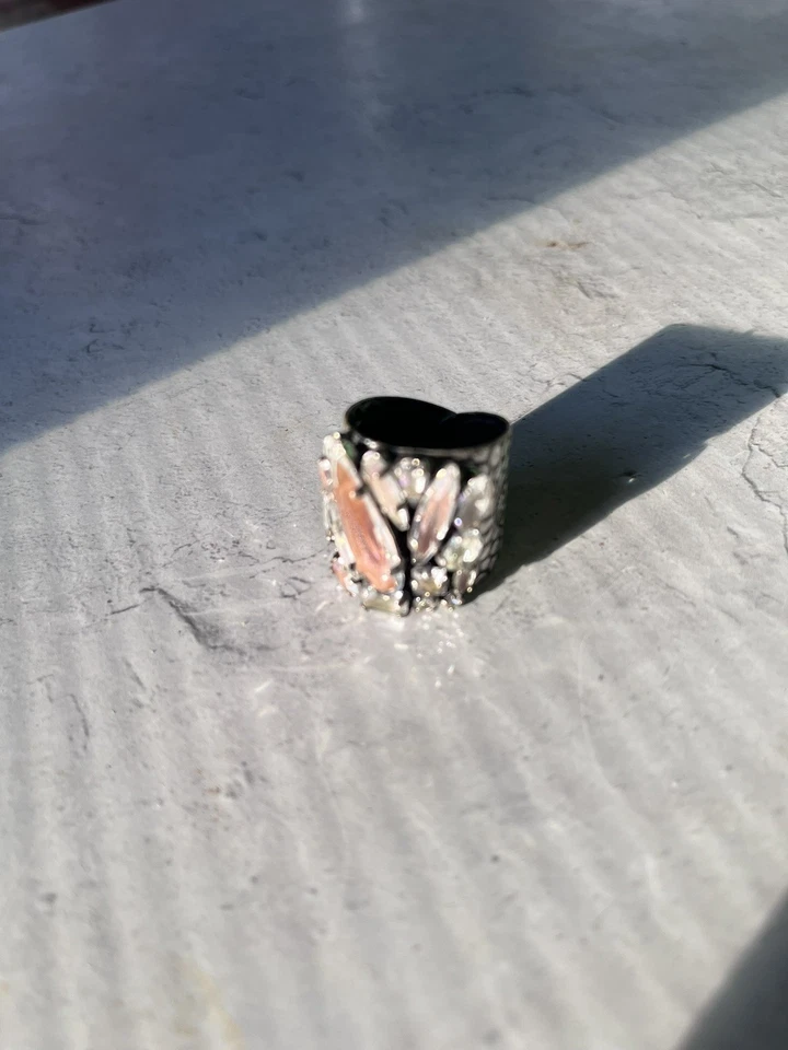 Anel de vidro rosa pastel metal prata Begail original Konplott  - Imagem 3 de 4