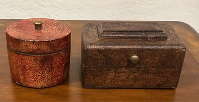 2 Small Home Decor Trinket Storage Containers One Rectangular And One Round
