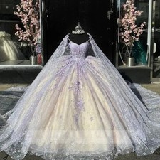 Customized Real Pictures Lilac Mexican Quinceanera Dressess With Cape vestido 15