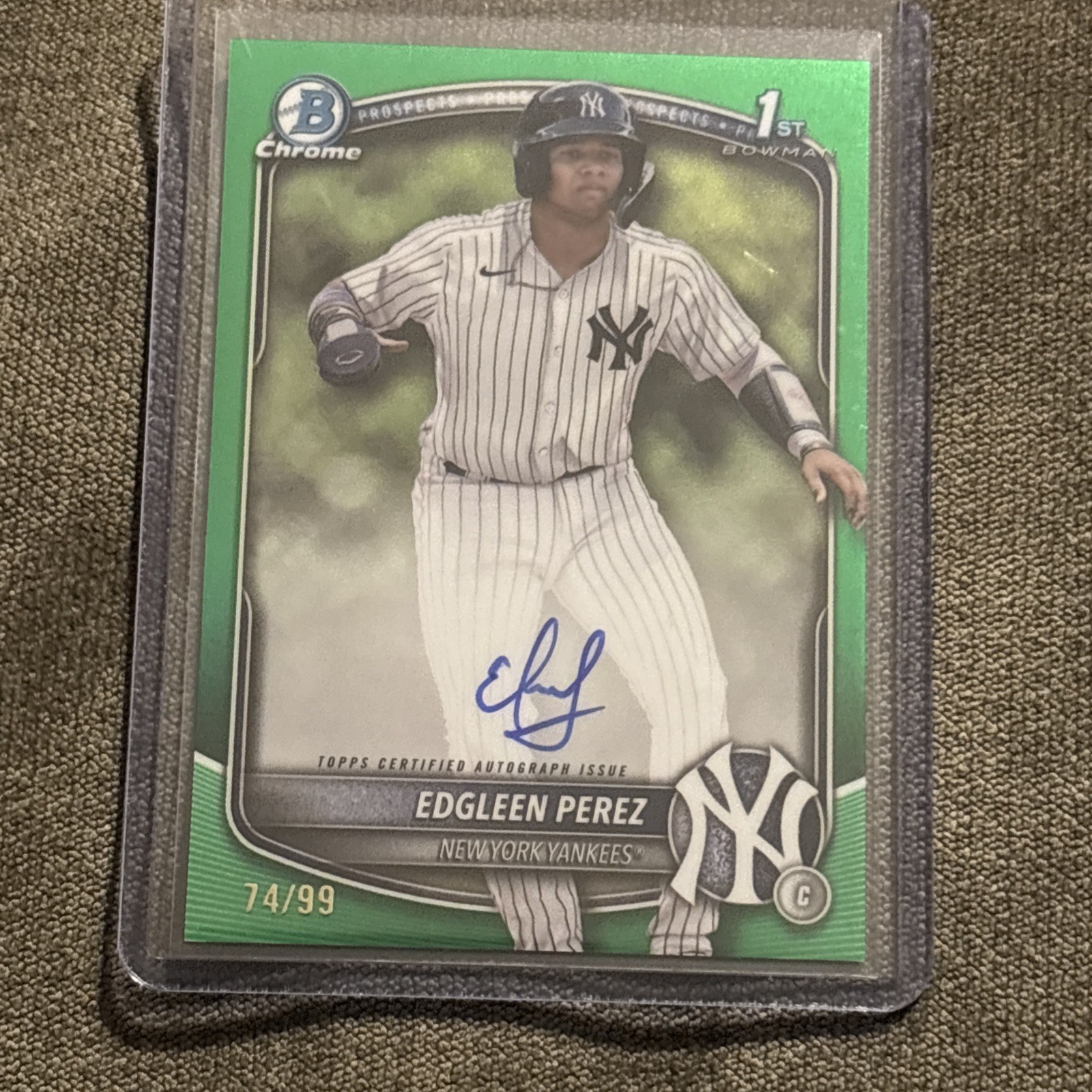 2025 Bowman Edgleen Perez Chrome Auto Green Refractor 1st Prospect #50/99