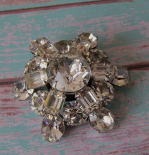 Rhinestone Starburst Pin Brooch Large Vintage Clear Faceted
