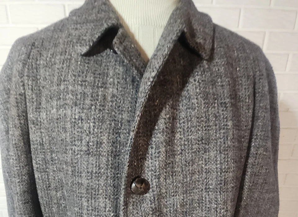 VTG Harris Tweed Overcoat Men’s 46 Gray Handwoven Scottish Wool Trench Top Coat - Image 4 of 4