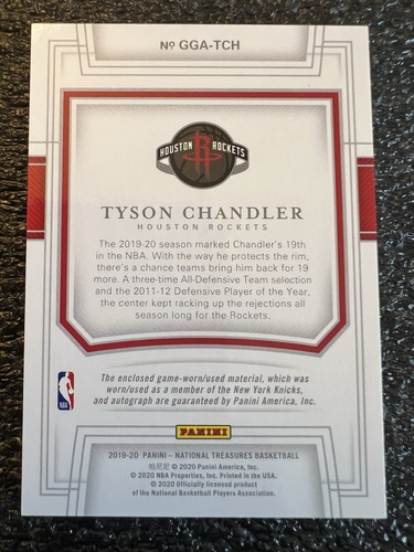 2019-20 National Treasures Tyson Chandler Game Gear GU Jersey Patch Auto #/25 - Picture 3 of 4