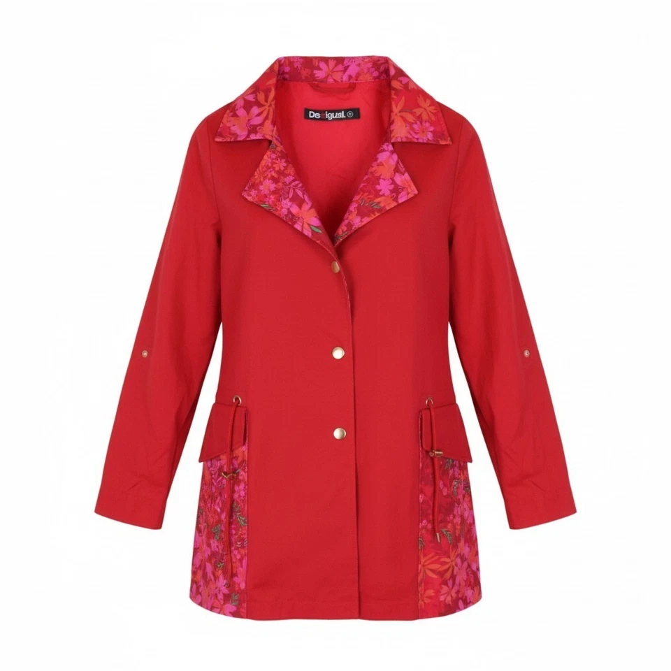 Desigual Womens Trench Coat Floral Red Size 38 M 19SWEWXI