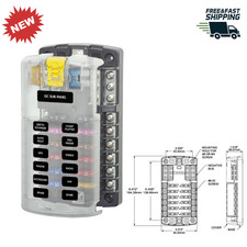 ST Blade Fuse Block 12 Circuit with Ground and Cover 100 Amp Marine Fuse Panel