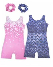 Gymnastics Leotards for Girls 2 Pack Sparkly Kids 4-5T Heart  Mermaids