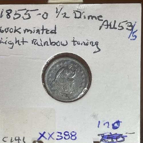 KEY DATE 1855 O Seated Liberty Half Dime With Arrows In  AU++++ Condition XX388