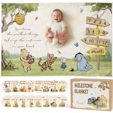 Classic Winnie Bear Baby Monthly Milestone Blanket, Neutral Vintage Bear Quot...