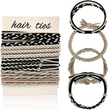 Pack of 12 Boho Hair Ties, Bobbles for Women and Girls - Stretch Ponytail Holde