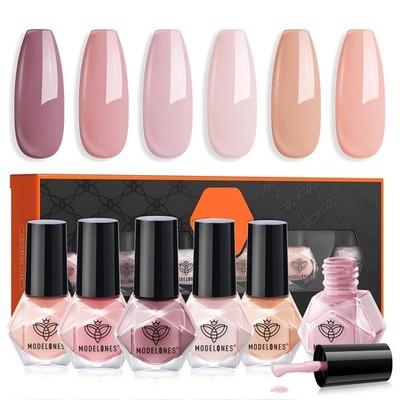 modelones Nail Polish Set 6 Colors Nude Nail Polish Pastel Set Red Pink Quick...