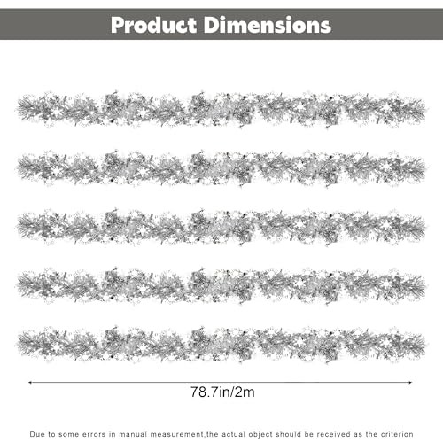 Snowflake Tinsel Garland, 33ft Silver Christmas Tree Tinsel Snowflake Garland, 