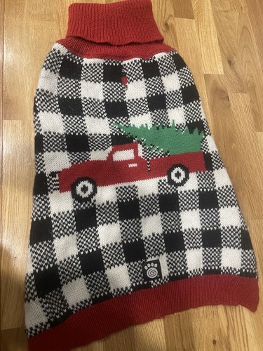 Petrageous Black & White Check Dog Christmas Sweater with Red Trim – Medium