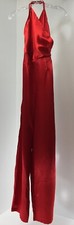 Boohoo Womens Wrap Front Strappy Satin Split Leg Jumpsuit Red US:4/UK:8 NWT 