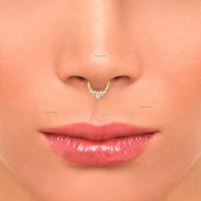 14k Gold Real Diamond Clicker Hoop Septum Clicker for Ear Daith, Helix Nose Ring