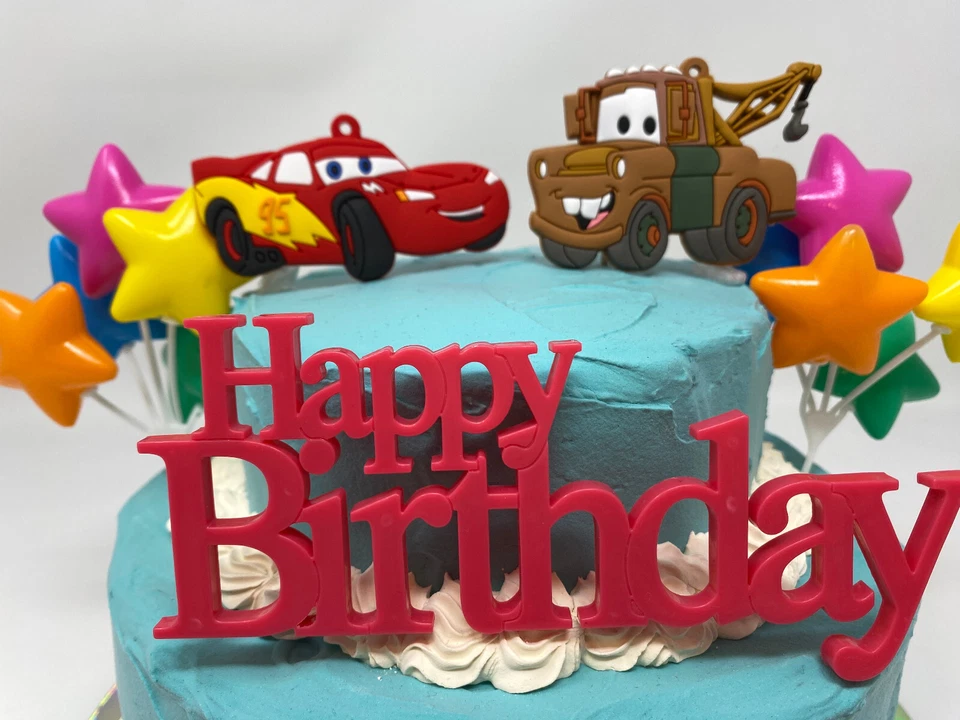 Juego de adorno de pastel de cumpleaños Cars ~ TOTALMENTE NUEVO ~ con Lightning Mcqueen Foto 3 de 4