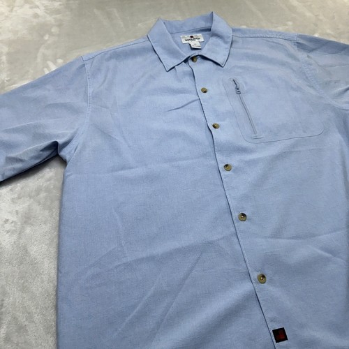 Woolrich Shirt Mens Large Blue Button Up Vented Back Fishing Flexible Fishing - Picture 2 of 14