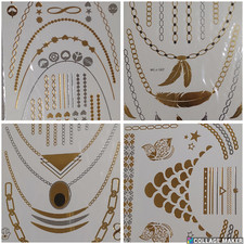 4PC. Gold  Silver Foil Temporary Tattoos Flash Butterfly, Hearts Body Face Tats