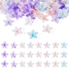 60Pcs 5-Petal Flower Transparent Acrylic Bead Caps Jewelry Making 24x25.5x5.5mm