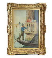 Romolo Tessari (Italian 1868–1947) Watercolor painting, Gondolier  Venice