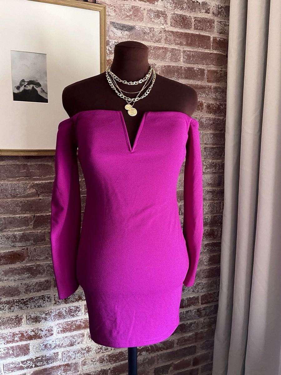 New! Lulu's Fuchsia Pink Mini Dress Off Shoulder Long Sleeve Stretch Knit  Size M | eBay
