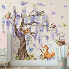 TUOKING Wall Stickers Decor,Removable Purple Tree Wall Murals Peel and Stick ...