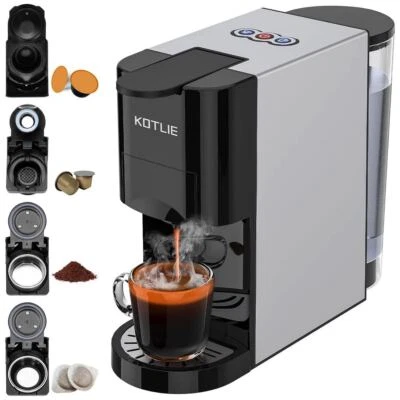 KOTLIE Kapselmaschine Pulverkaffee 4in1 Kaffeemaschine Padkaffeemaschine 4 Aufsätze