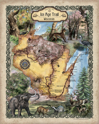 Ice Age Trail Historic Map Art Blanket For Bed Sofa Couch Winter Travel & Gift