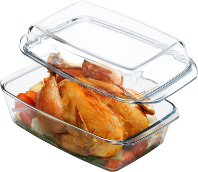 Large Glass Baking Dish, Rectangular Glass Casserole Dish with Glass Lid, Deep 