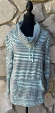 Made For Life Sweatshirt Small Turquoise Blue Gray Long Sleeve Cowl Neck EC