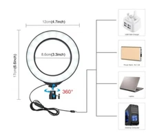 4.7" Dimmable LED Ring Video Light Makeup Studio Photography Lighting Kit + Trip