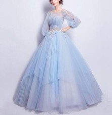 Women's Sweet Summer Evening Dress Puff Sleeves High Waist Party Long Skirt Chic