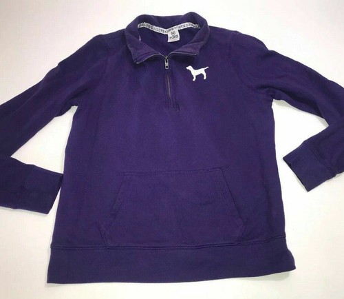 Women's Victoria's Secret Pink Purple 1/4 Zip Sweatshirt Sz Medium Shirt Top G54 - Picture 2 of 3