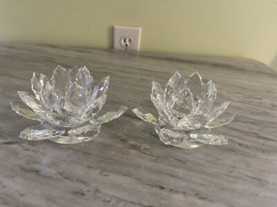 SHANNON CRYSTAL FOR GODINGER LOTUS CANDLE HOLDERS IN ORIGINAL BOX
