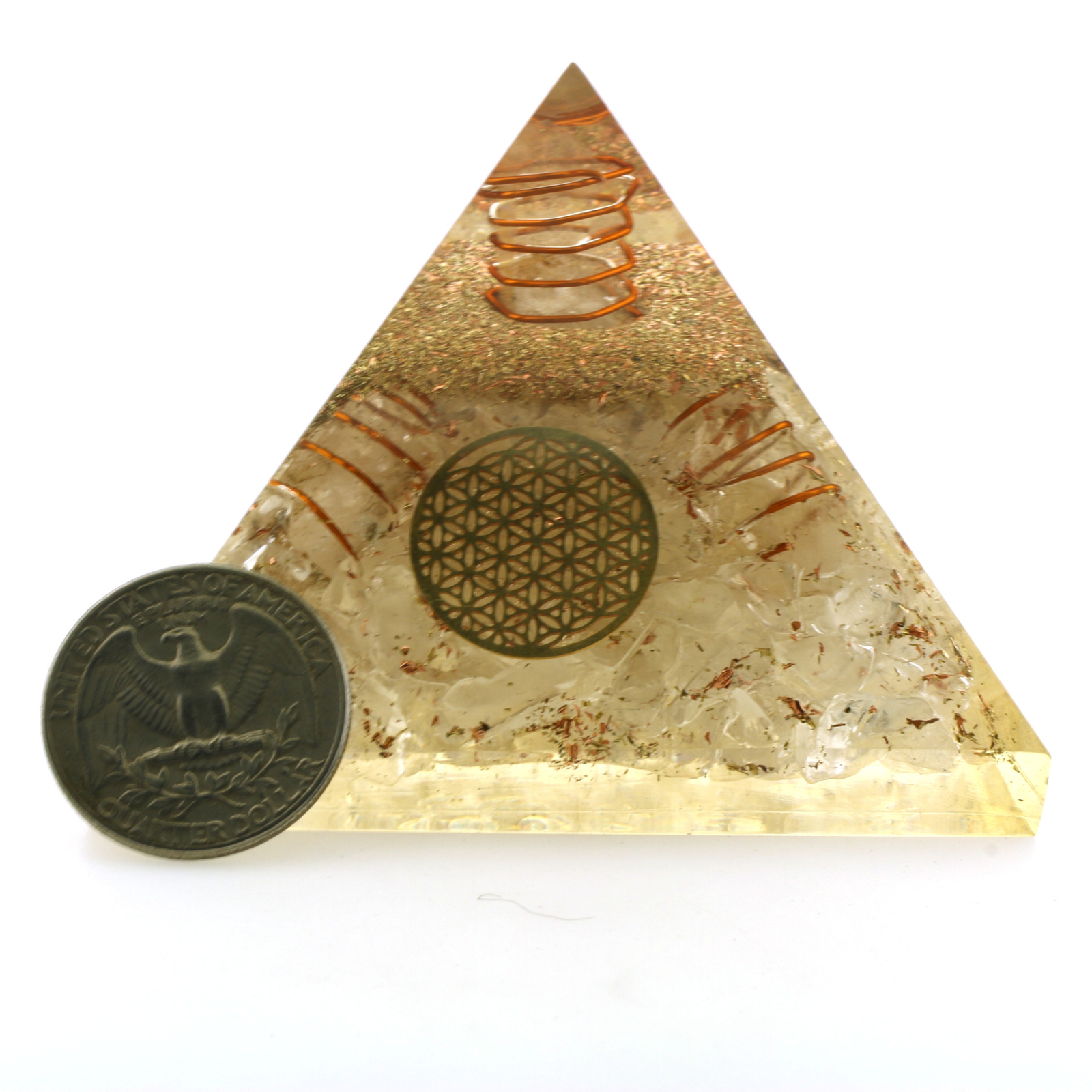 Natural Clear Quartz Orgone Pyramid 5 Point Energy Generator XL 75mm EMF & 5G