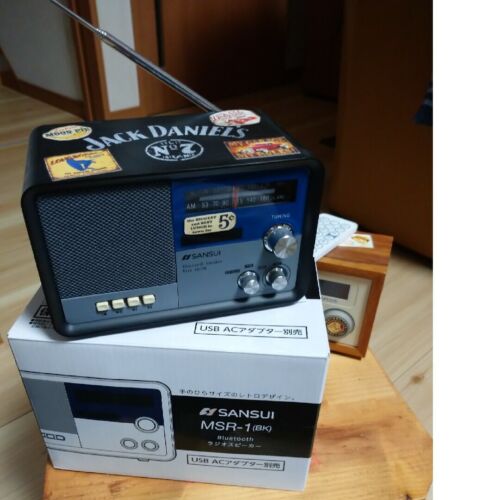Sansui MSR-1 Bluetooth AM/FM Radio Speaker Black Japan w/Box - Afbeelding 1 van 5