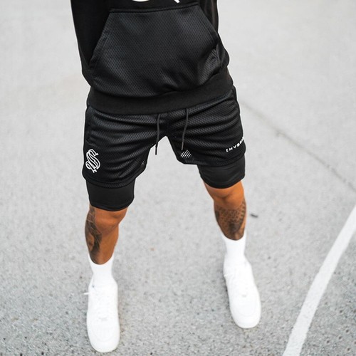 Camouflage Fake Two Pieces Double Layer Men's Shorts  