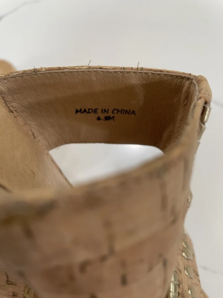 Jack Rogers Leather Tan Cork Wedge Sandals and Gold Trim 6.5 - Image 4 of 4