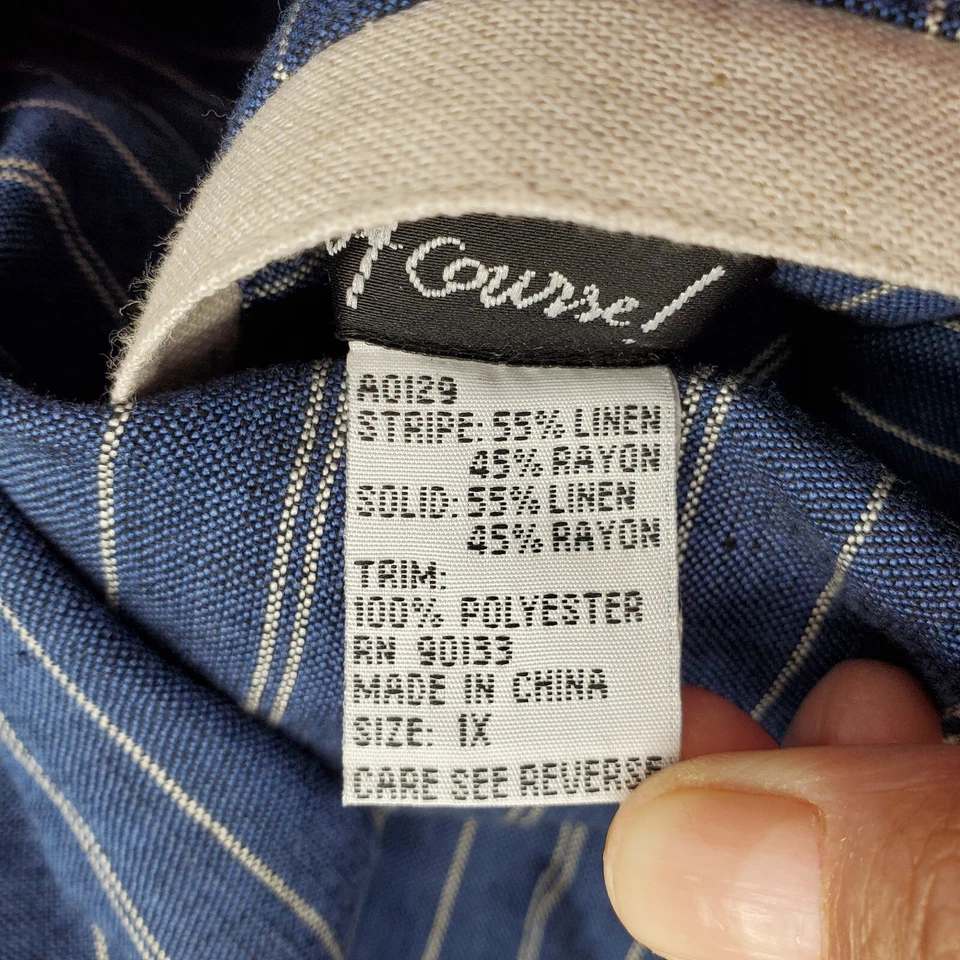 Koos Of Course Jacket Womens 1X Multicolor Striped Linen Reversible Button Front - Image 3 of 4