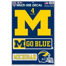 MICHIGAN WOLVERINES 4 PIECE MULTI-USE DECALS 11"X17" WINDOWS WALLS CORN HOLE